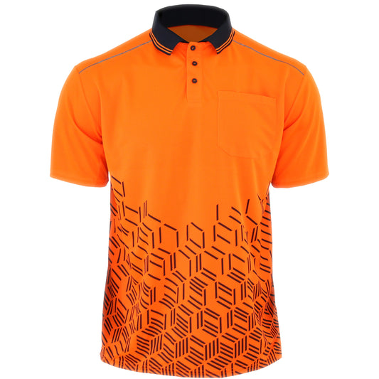"Custom Hi Vis Two-Tone Polo – Fluoro Orange & Yellow Logo Printing | NS Promo - NS PROMO"