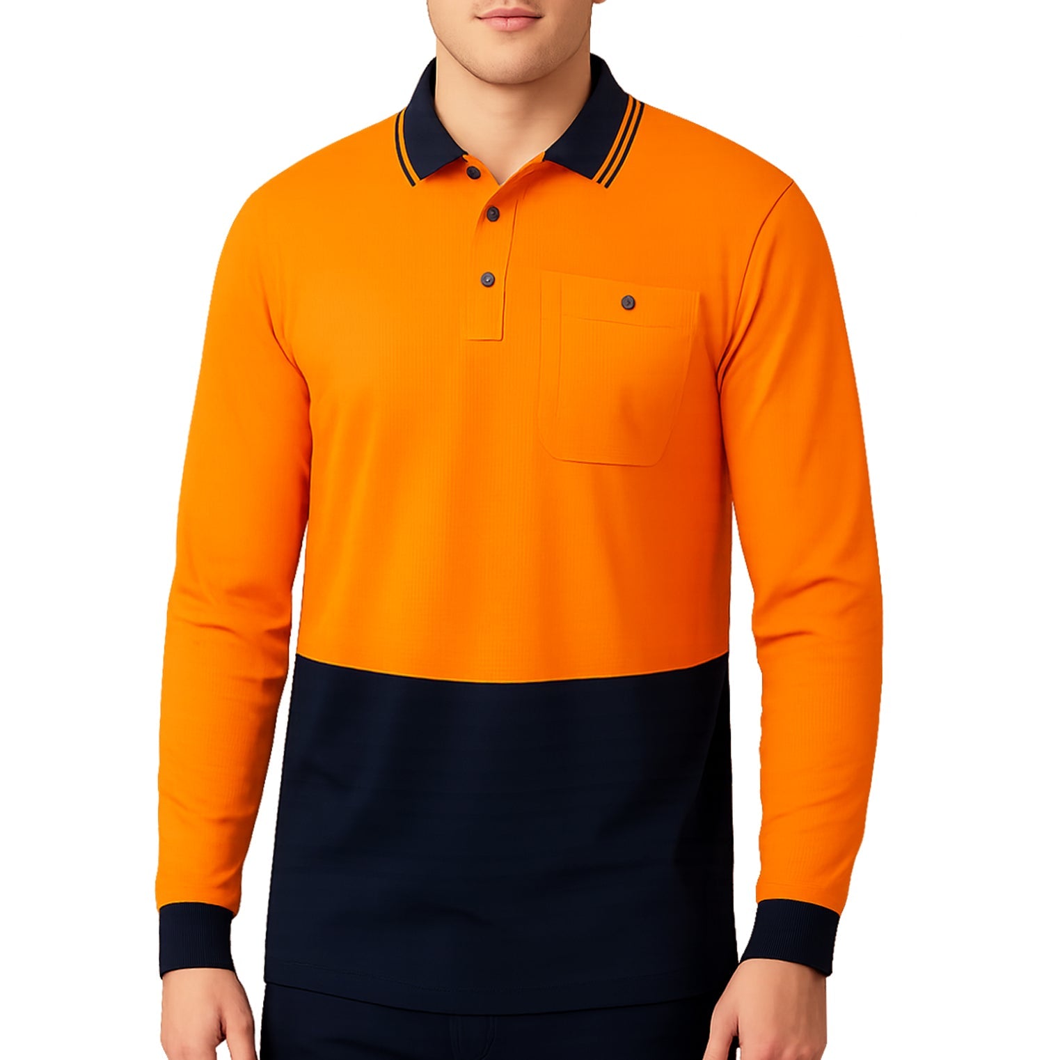 "Custom Hi Vis Long Sleeve Polo – Orange/Navy & Yellow/Navy Logo Printing | NS Promo - NS PROMO"