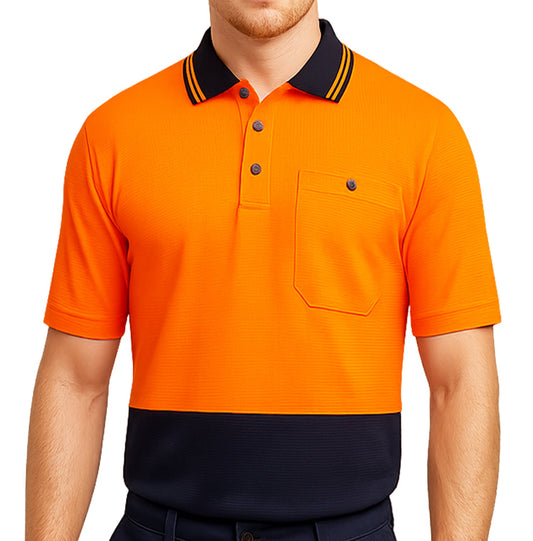 "Custom Hi Vis Short Sleeve Polo – Orange/Navy, Yellow/Navy, Pink/Navy | NS Promo - NS PROMO"