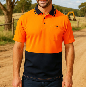 "Custom Hi Vis Short Sleeve Polo – Orange/Navy, Yellow/Navy, Pink/Navy | NS Promo - NS PROMO"