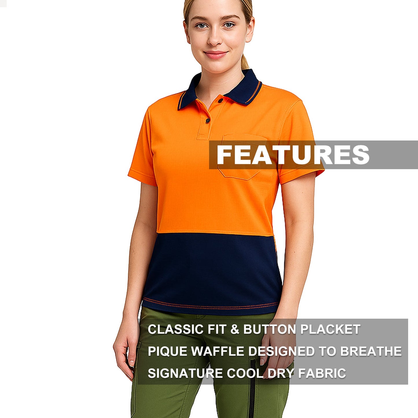 "Custom Womens Hi Vis Short Sleeve Polo – Orange, Yellow, Pink | NS Promo - NS PROMO"