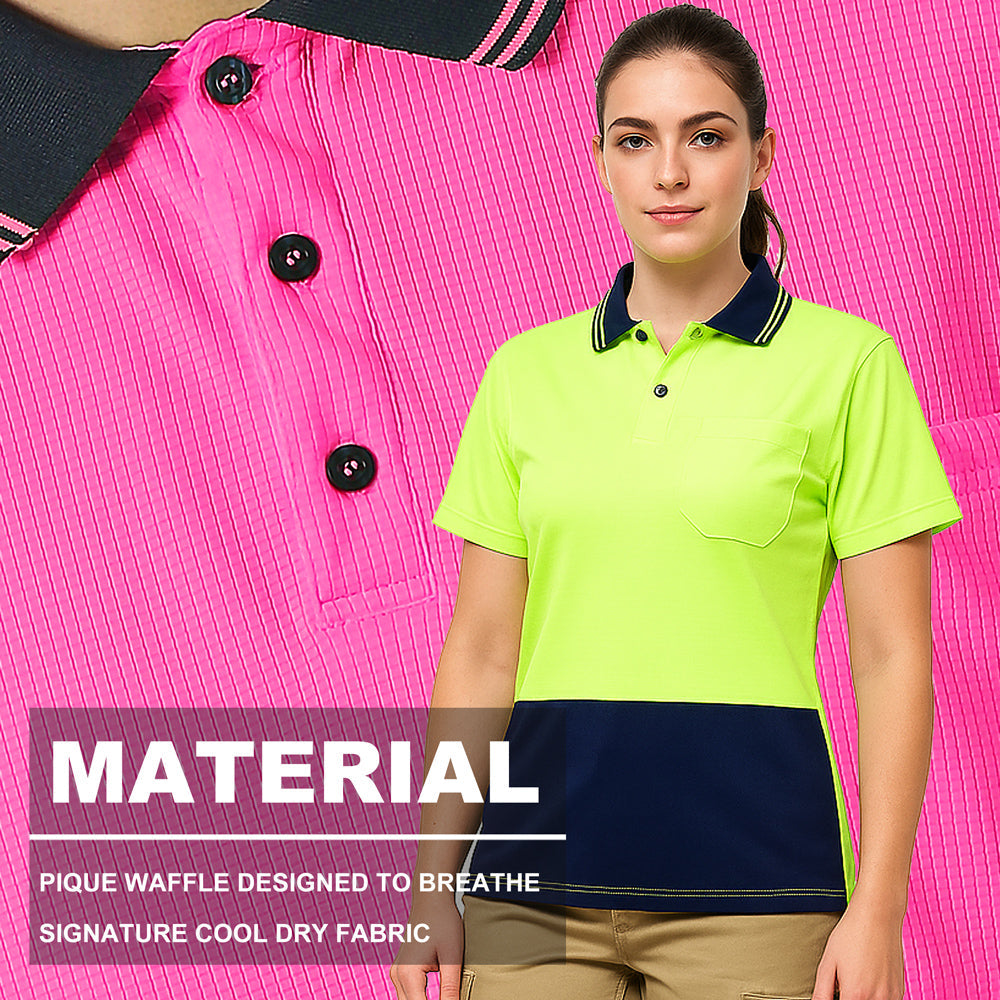 "Custom Womens Hi Vis Short Sleeve Polo – Orange, Yellow, Pink | NS Promo - NS PROMO"