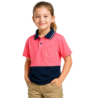 "Custom Kids Hi Vis Short Sleeve Polo – Orange/Navy, Yellow/Navy, Pink/Navy | NS Promo - NS PROMO"