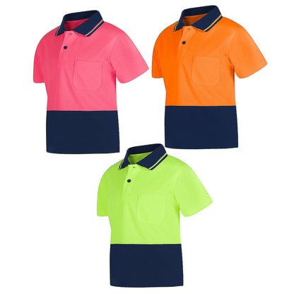 "Custom Kids Hi Vis Short Sleeve Polo – Orange/Navy, Yellow/Navy, Pink/Navy | NS Promo - NS PROMO"