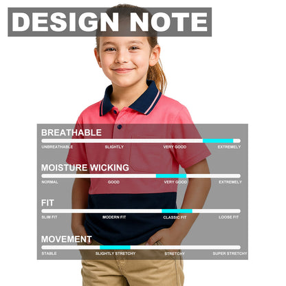 "Custom Kids Hi Vis Short Sleeve Polo – Orange/Navy, Yellow/Navy, Pink/Navy | NS Promo - NS PROMO"
