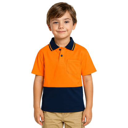 "Custom Kids Hi Vis Short Sleeve Polo – Orange/Navy, Yellow/Navy, Pink/Navy | NS Promo - NS PROMO"