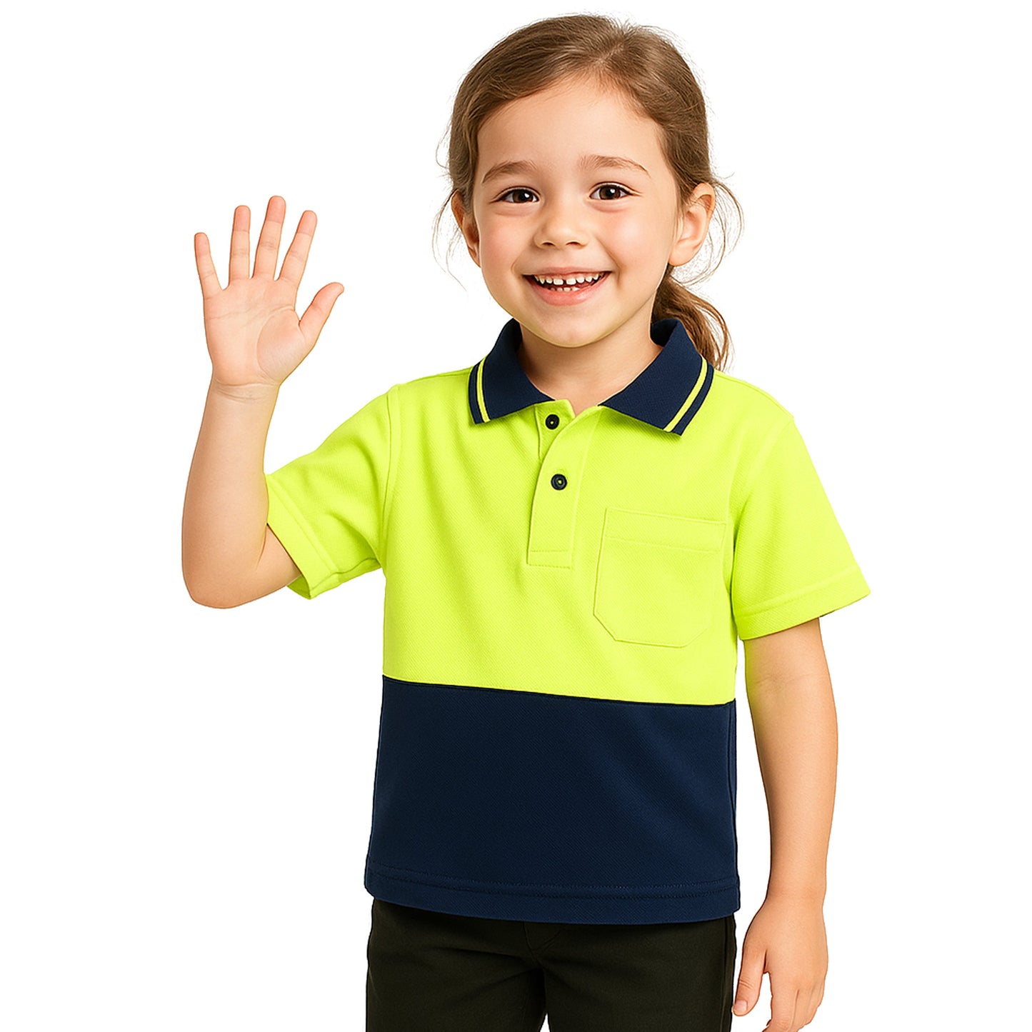 "Custom Kids Hi Vis Short Sleeve Polo – Orange/Navy, Yellow/Navy, Pink/Navy | NS Promo - NS PROMO"