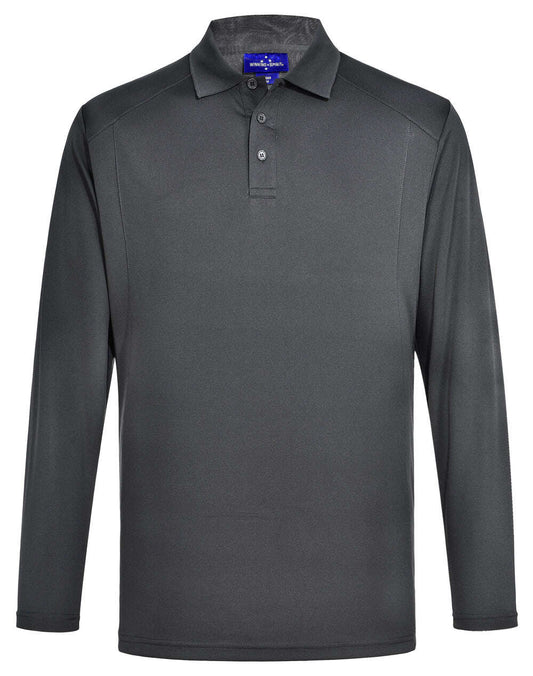 "Mens Bamboo Polo Shirt Long Sleeve Corporate Charcoal - NS PROMO"