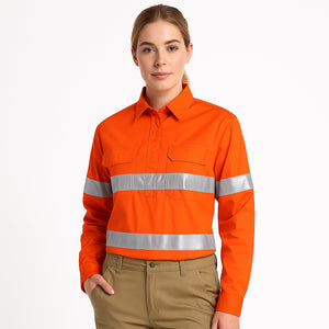 "Custom Womens Hi Vis Closed Front Work Shirt – Add Your Logo | NS Promo - NS PROMO"