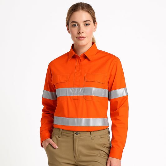 "Custom Womens Hi Vis Closed Front Work Shirt – Add Your Logo | NS Promo - NS PROMO"