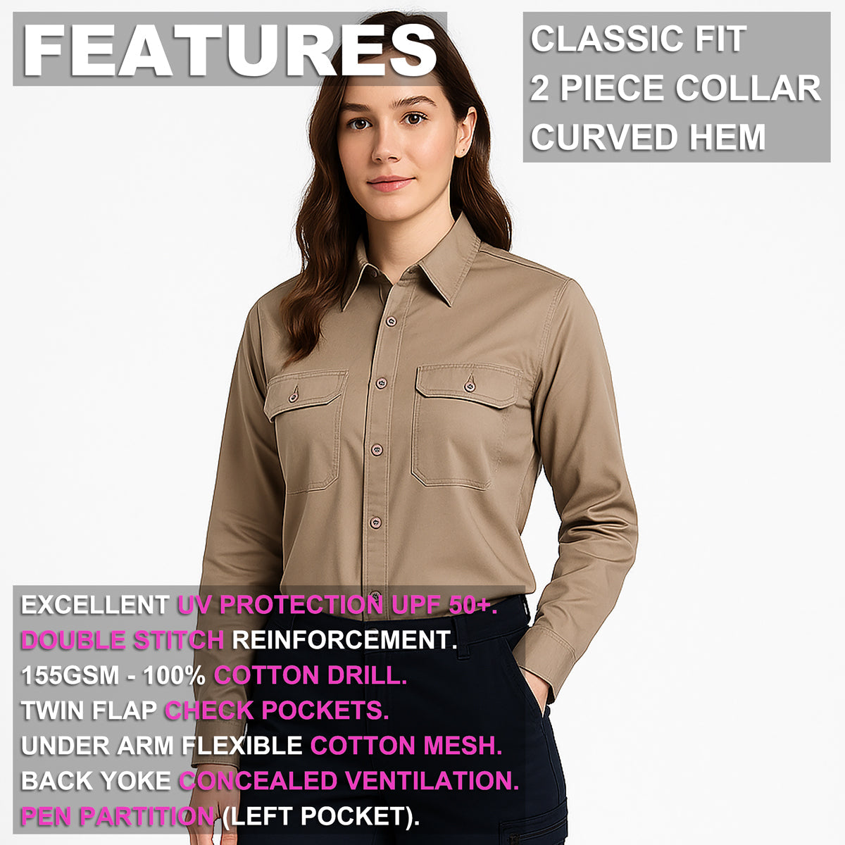"Custom Womens Hi Vis Lightweight Work Shirt – Add Your Logo | NS Promo - NS PROMO"