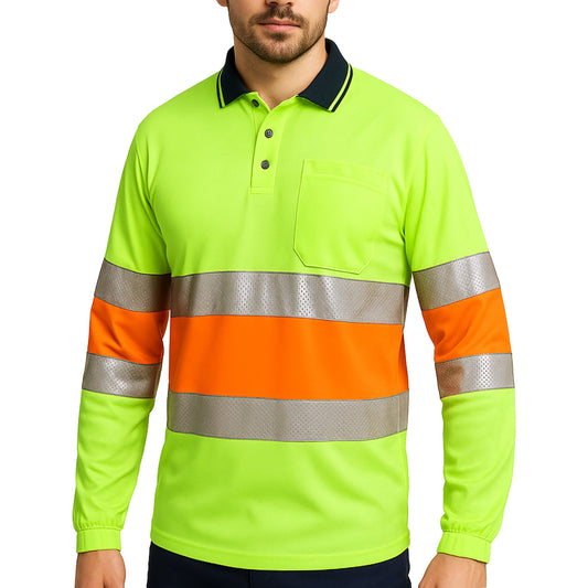 "Custom Hi Vis Long Sleeve Polo – Reflective Bio-Motion, Add Your Logo | NS Promo - NS PROMO"