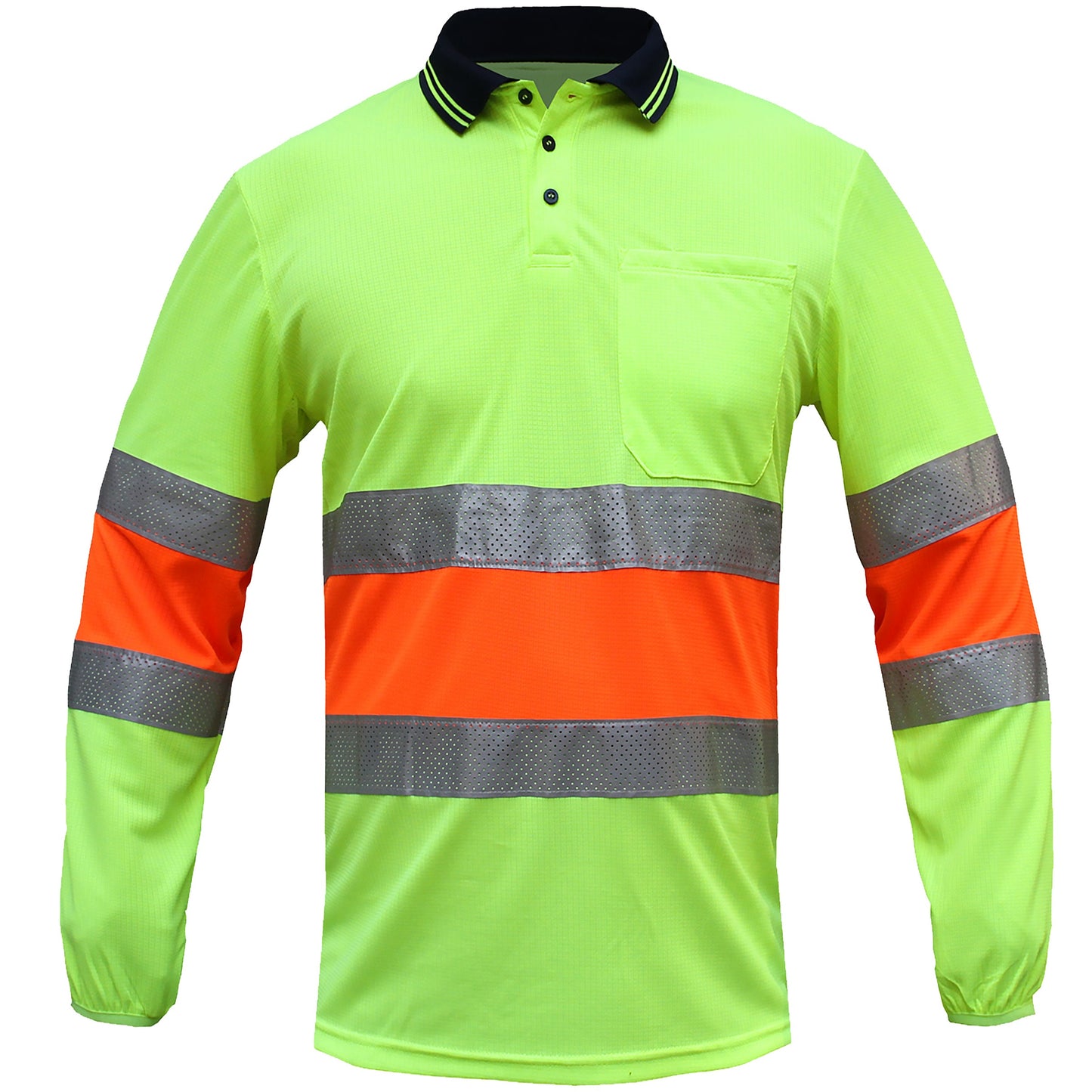"Custom Hi Vis Long Sleeve Polo – Reflective Bio-Motion, Add Your Logo | NS Promo - NS PROMO"