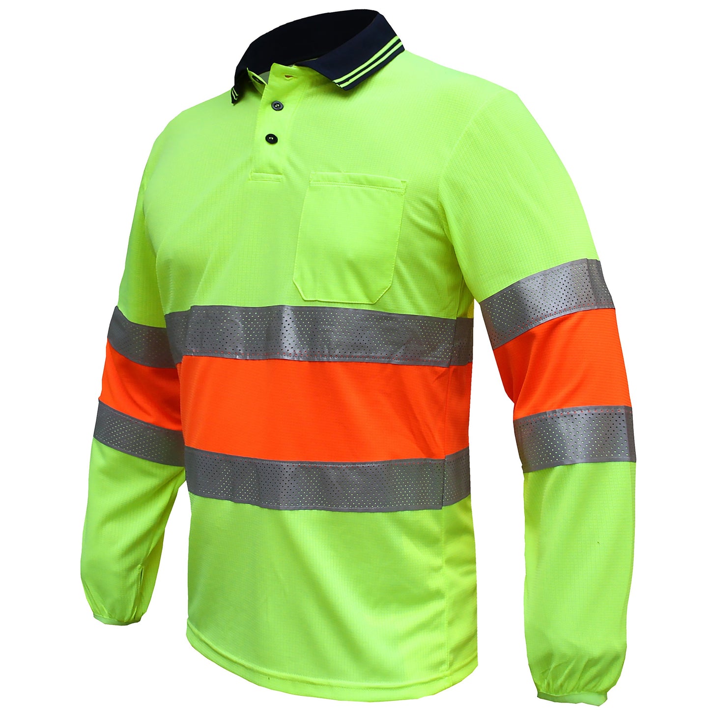 "Custom Hi Vis Long Sleeve Polo – Reflective Bio-Motion, Add Your Logo | NS Promo - NS PROMO"