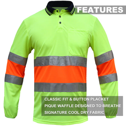 "Custom Hi Vis Long Sleeve Polo – Reflective Bio-Motion, Add Your Logo | NS Promo - NS PROMO"