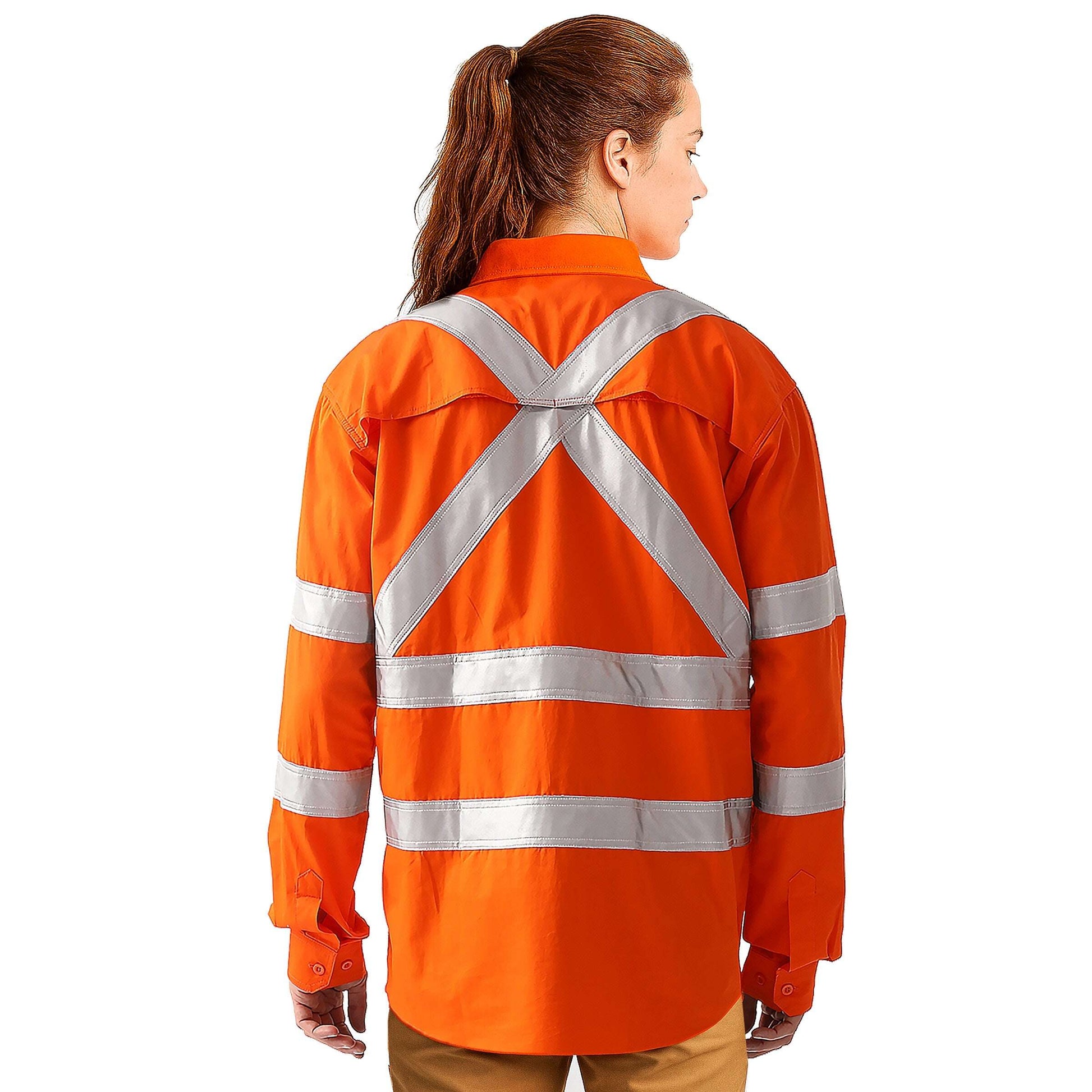Big Bee Ladies Hi-Vis Work Shirt Cross Back Reflective X Pattern - NS PROMO