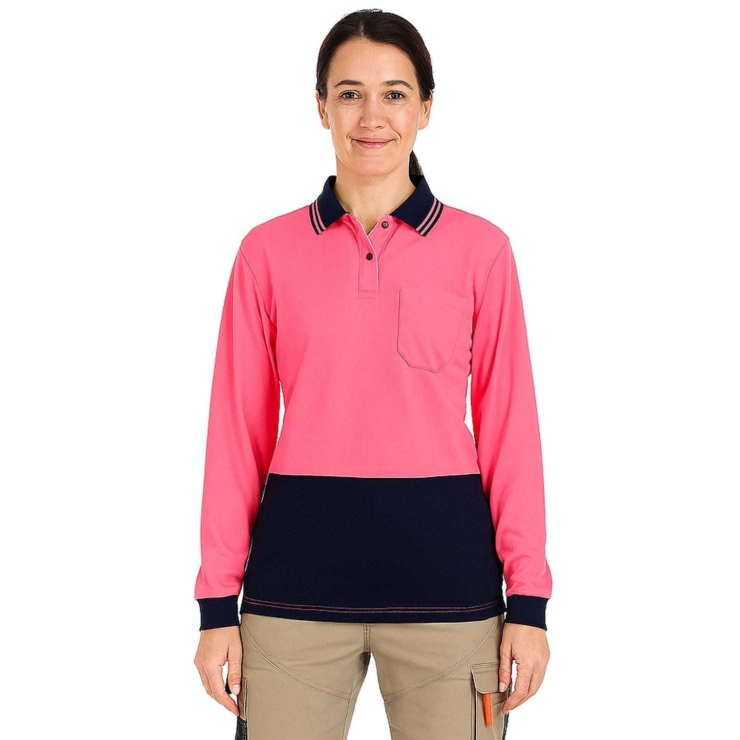Big Bee Ladies Hi-Vis Polo Shirts, Long Sleeve - NS PROMO