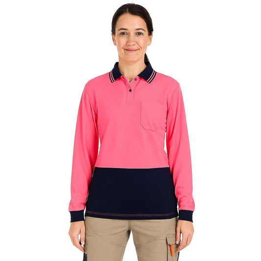 Big Bee Ladies Hi-Vis Polo Shirts, Long Sleeve - NS PROMO