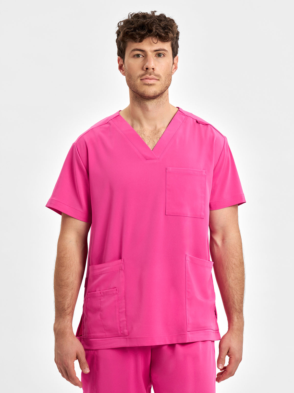 Pink Unisex V-Neck Scrub Top