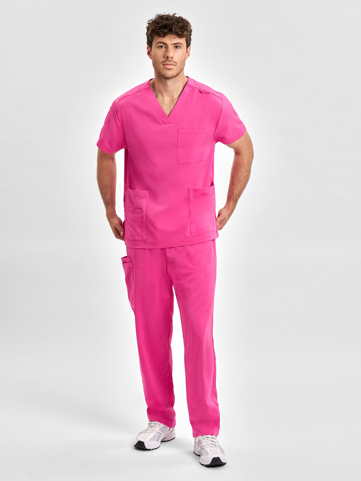 Pink Unisex V-Neck Scrub Top