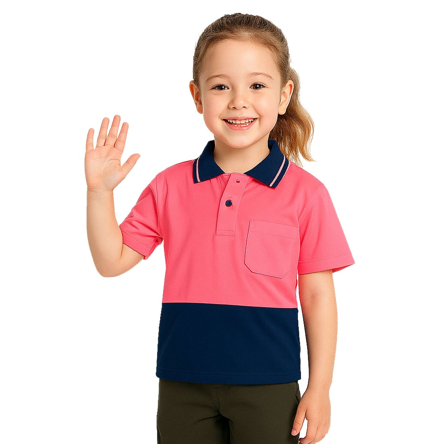 Big Bee Kids Hi Vis Polo Shirts, Pink Orange Yellow - NS PROMO