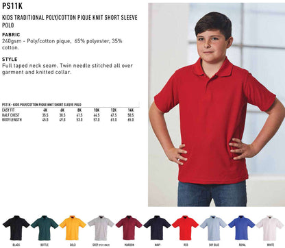 Kids Traditional Poly Cotton Polo Short Sleeve Pique Knit - NS PROMO