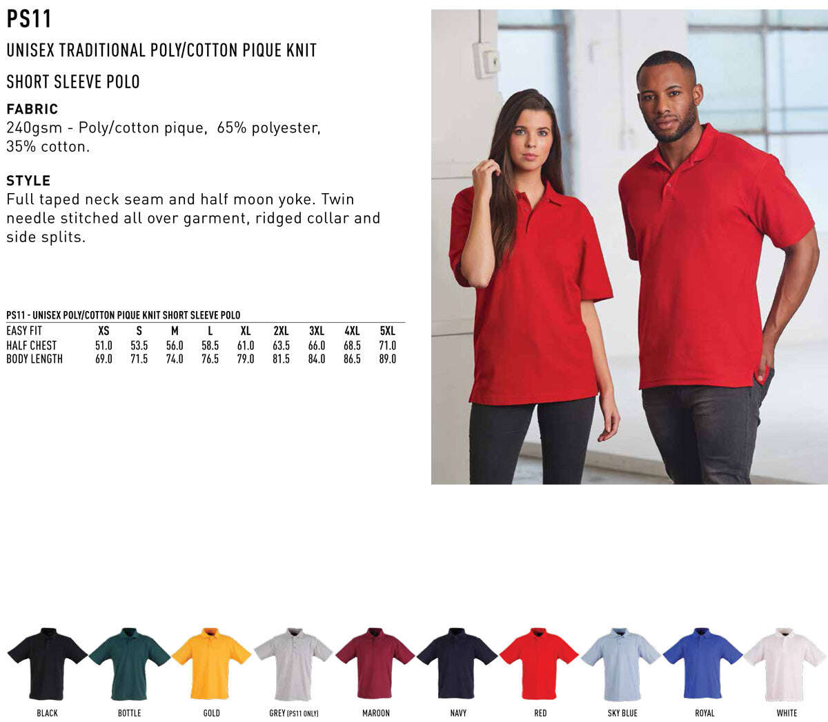 Unisex Poly Cotton Polo Short Sleeve Pique Knit - NS PROMO