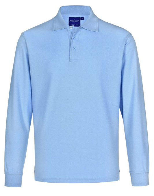 Unisex Poly Cotton Polo Shirt Long Sleeve Pique Knit - NS PROMO