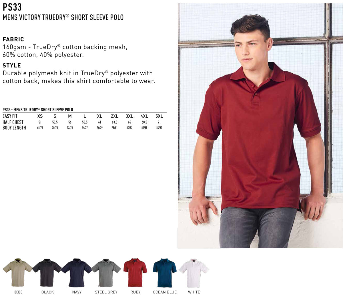 Mens TrueDry Polo Shirt Short Sleeve Breathable Cotton-Back Mesh - NS PROMO