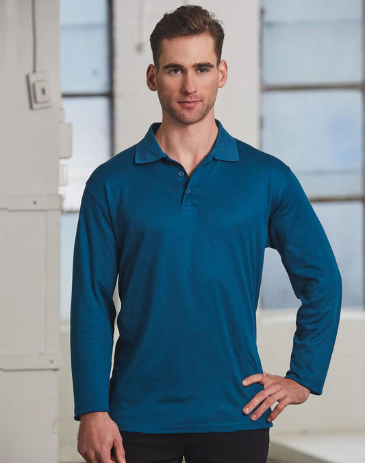 Mens TrueDry Polo Shirts Long Sleeve Breathable Easy Care Workwear Top - NS PROMO