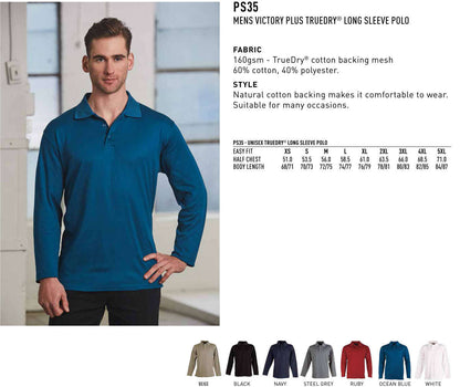 Mens TrueDry Polo Shirts Long Sleeve Breathable Easy Care Workwear Top - NS PROMO