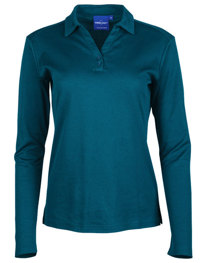 Ladies TrueDry Cotton Polo Shirt Long Sleeve Backed Mesh - NS PROMO