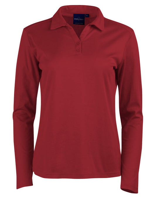 Ladies TrueDry Cotton Polo Shirt Long Sleeve Backed Mesh - NS PROMO