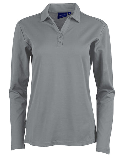 Ladies TrueDry Cotton Polo Shirt Long Sleeve Backed Mesh - NS PROMO