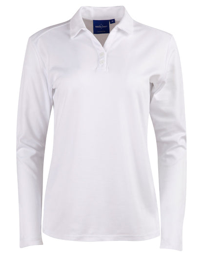 Ladies TrueDry Cotton Polo Shirt Long Sleeve Backed Mesh - NS PROMO