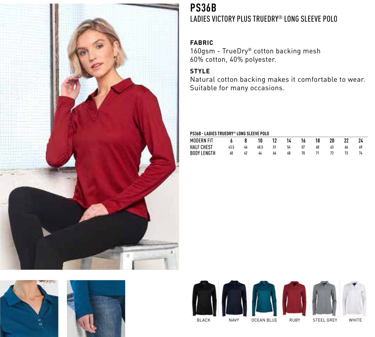 Ladies TrueDry Cotton Polo Shirt Long Sleeve Backed Mesh - NS PROMO