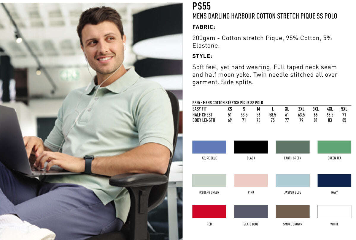 Mens Cotton Polo Shirt Short Sleeve Stretch Pique - NS PROMO