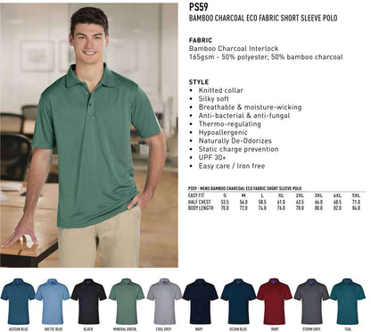 Mens Bamboo Polo Shirt Short Sleeve Charcoal Eco - NS PROMO