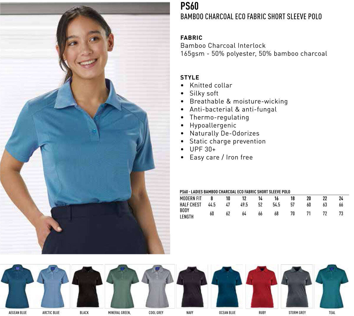 Ladies Bamboo Polo Shirt Short Sleeve Charcoal Eco Fabric Modern Fit - NS PROMO