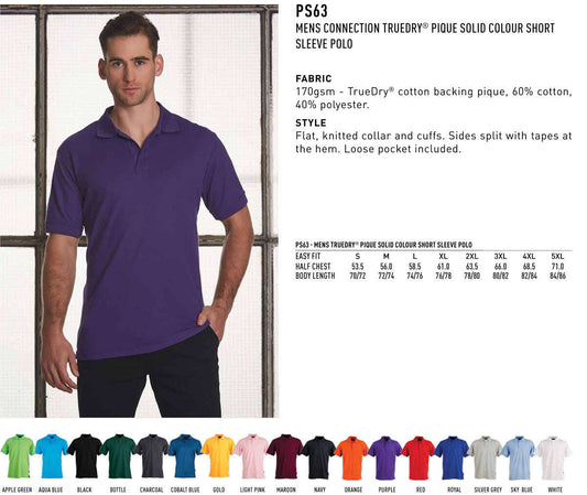 Mens TrueDry Polo Short Sleeve Pique Solid Colour - NS PROMO