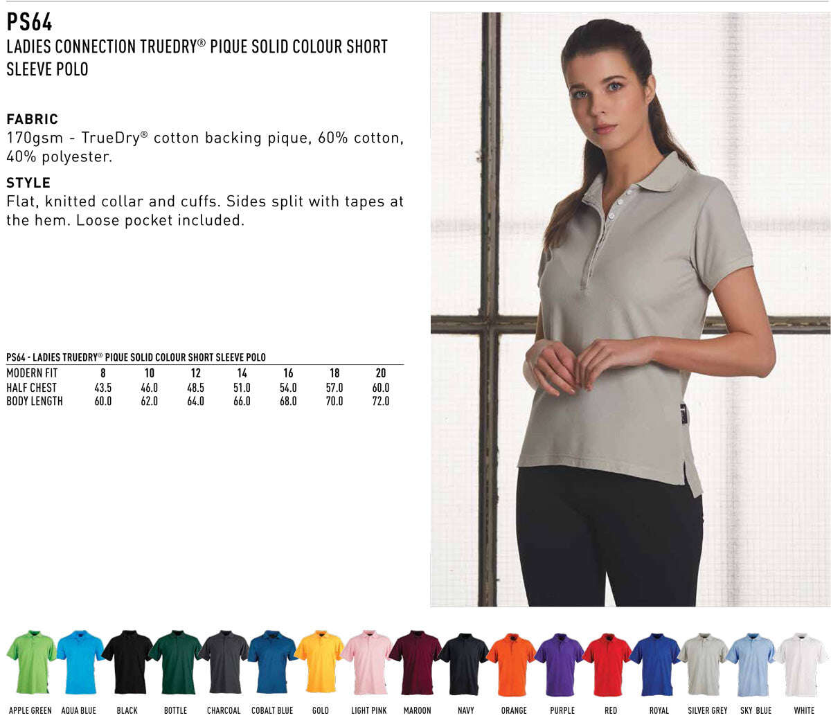 Ladies TrueDry Polo Shirt Short Sleeve Solid Colour - NS PROMO