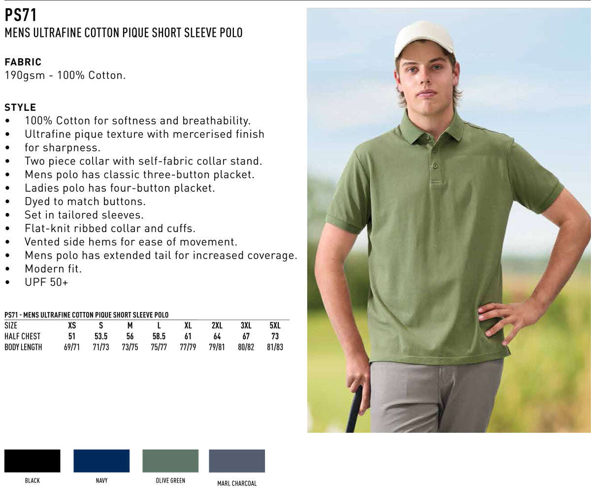 Mens Ultrafine Cotton Pique Polo Shirt Classic Short Sleeve Breathable Tailored Fit - NS PROMO