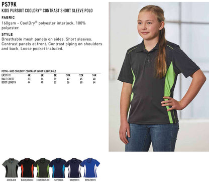 Kids Contrast CoolDry Polo Shirt Short Sleeve Breathable - NS PROMO