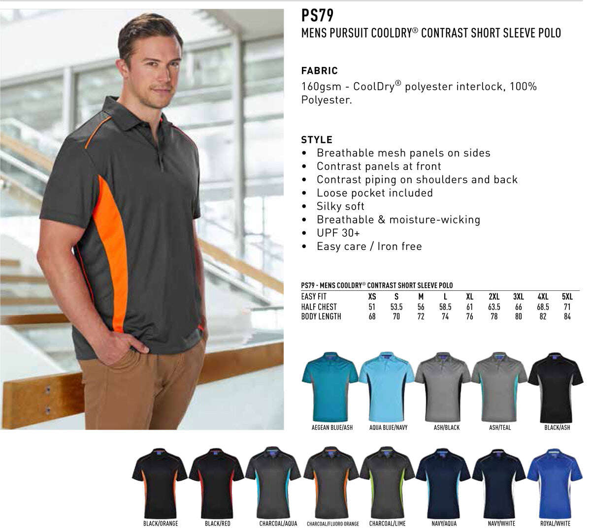 Mens Contrast CoolDry Polo Short Sleeve with Side Mesh Panels - NS PROMO