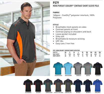 Mens Contrast CoolDry Polo Short Sleeve with Side Mesh Panels - NS PROMO