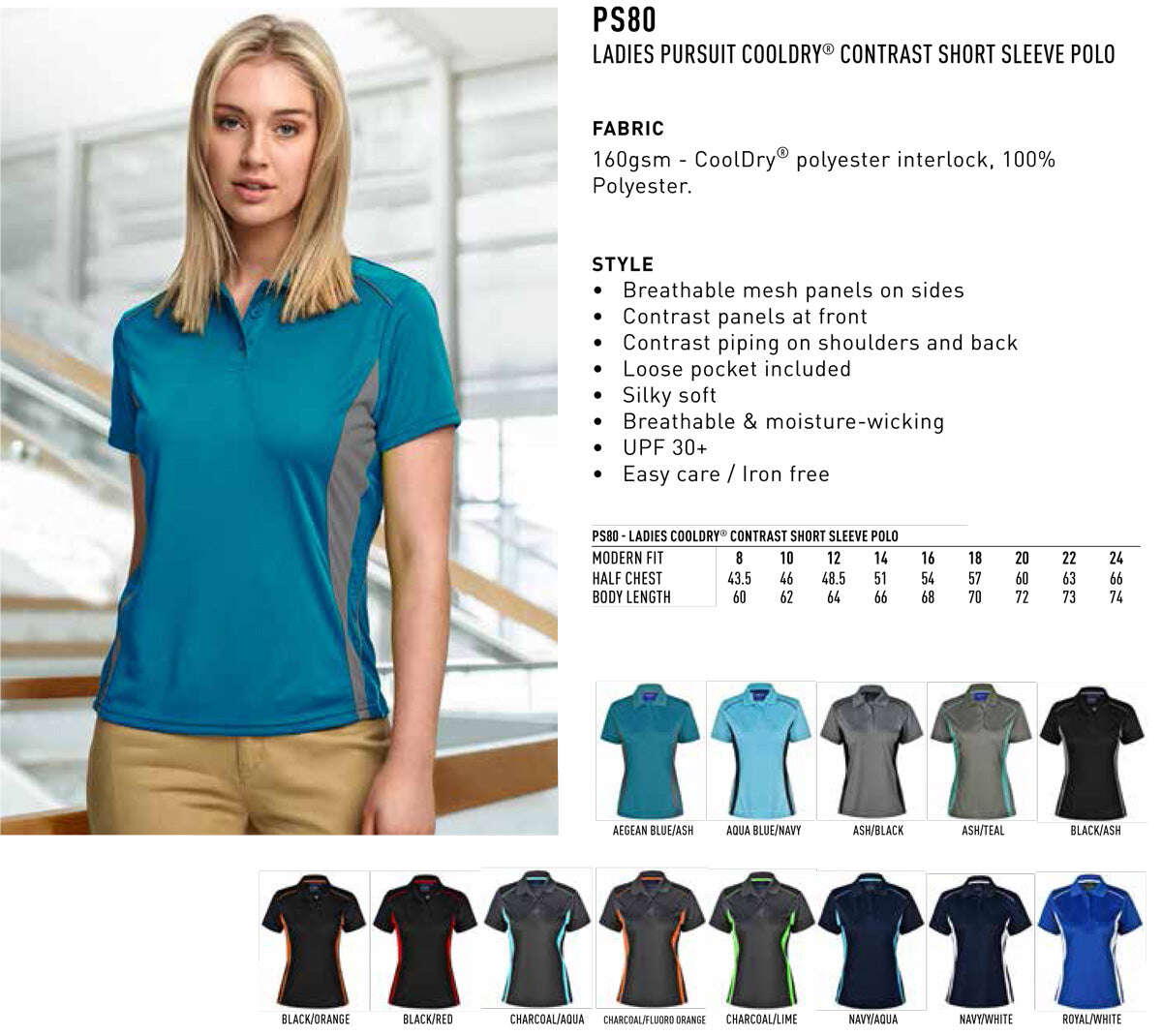 Ladies CoolDry Contrast Polo Shirt Short Sleeve Breathable - NS PROMO