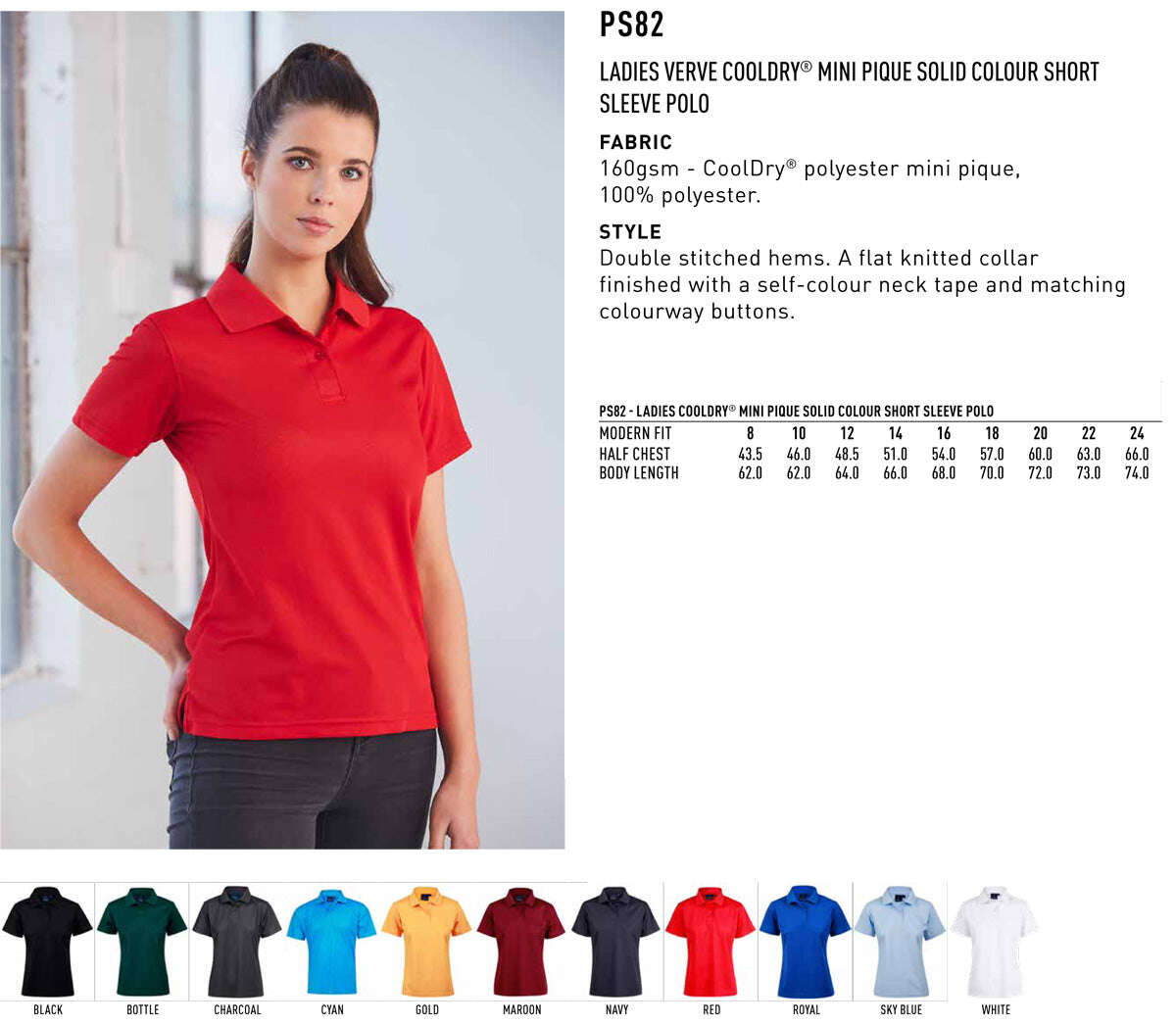 Ladies CoolDry Polo Shirt Short Sleeve Solid Colour - NS PROMO
