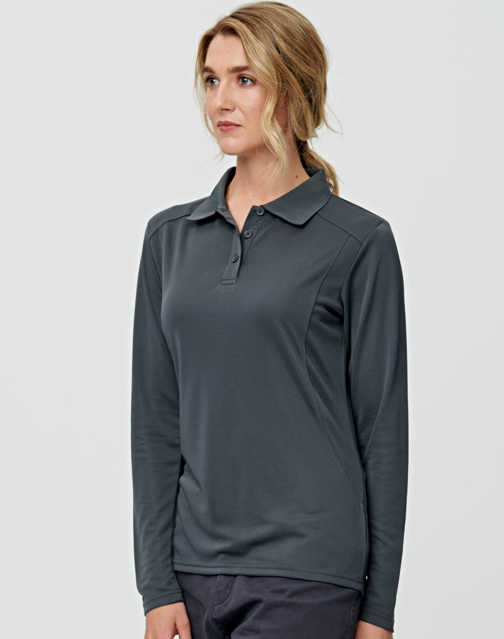 Ladies Bamboo Polo Long Sleeve Charcoal Corporate - NS PROMO