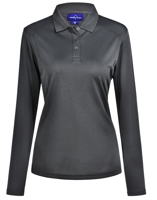 Ladies Bamboo Polo Long Sleeve Charcoal Corporate - NS PROMO
