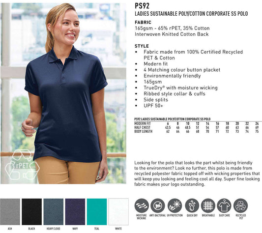 Ladies Cotton Polo Shirt Short Sleeve Sustainable Poly - NS PROMO